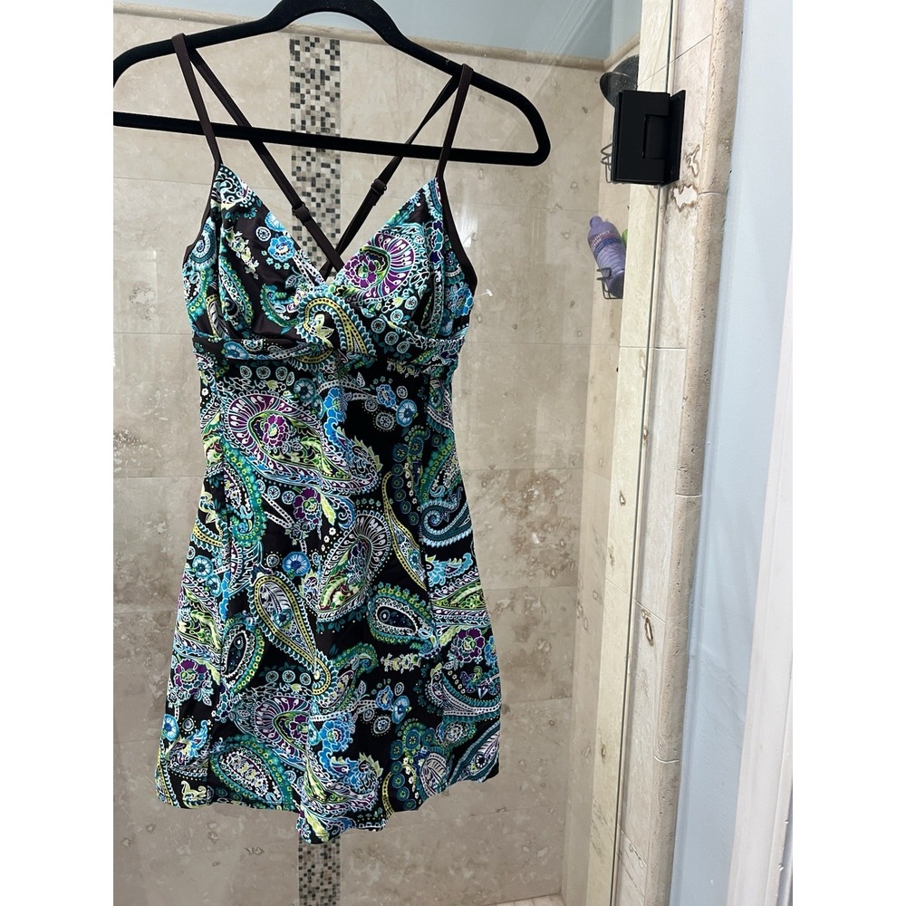 Athleta Womens Swim Dress 34D 32DD Underwire Paisley One Piece Swimsuit